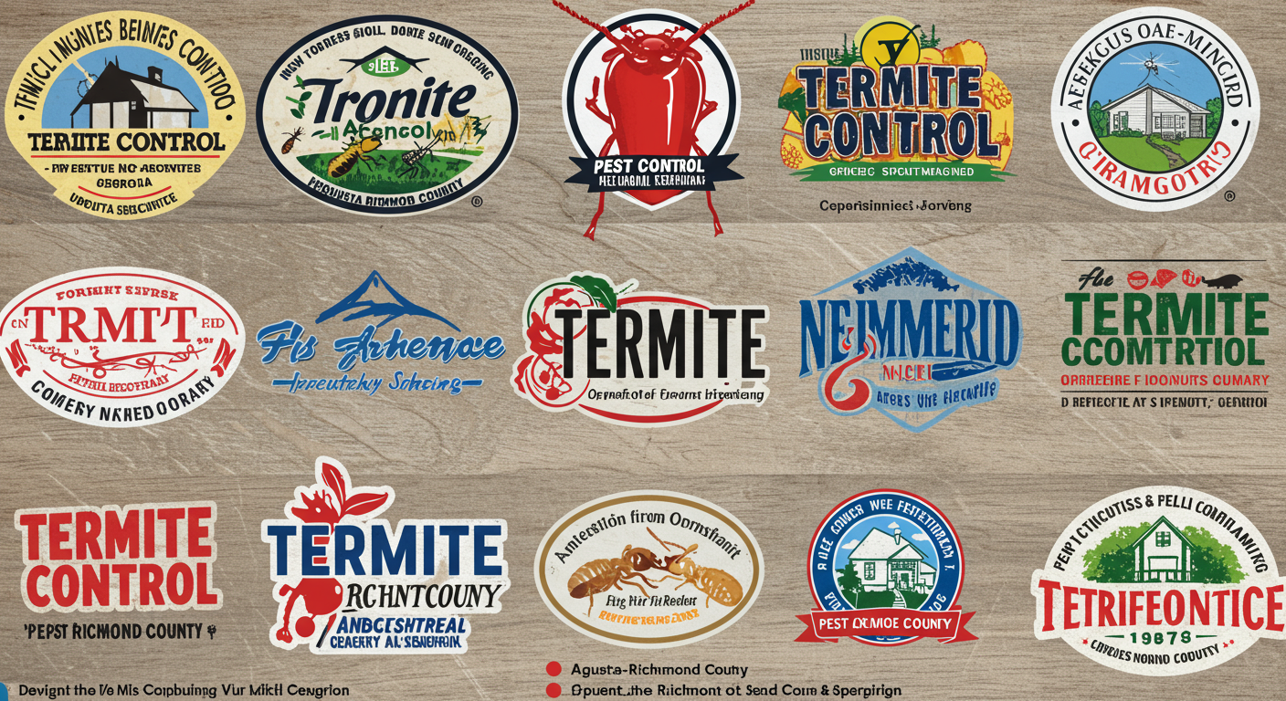 A collage of logos from local pest control companies in Augusta-Richmond County, showcasing their services and commitment to termite control.